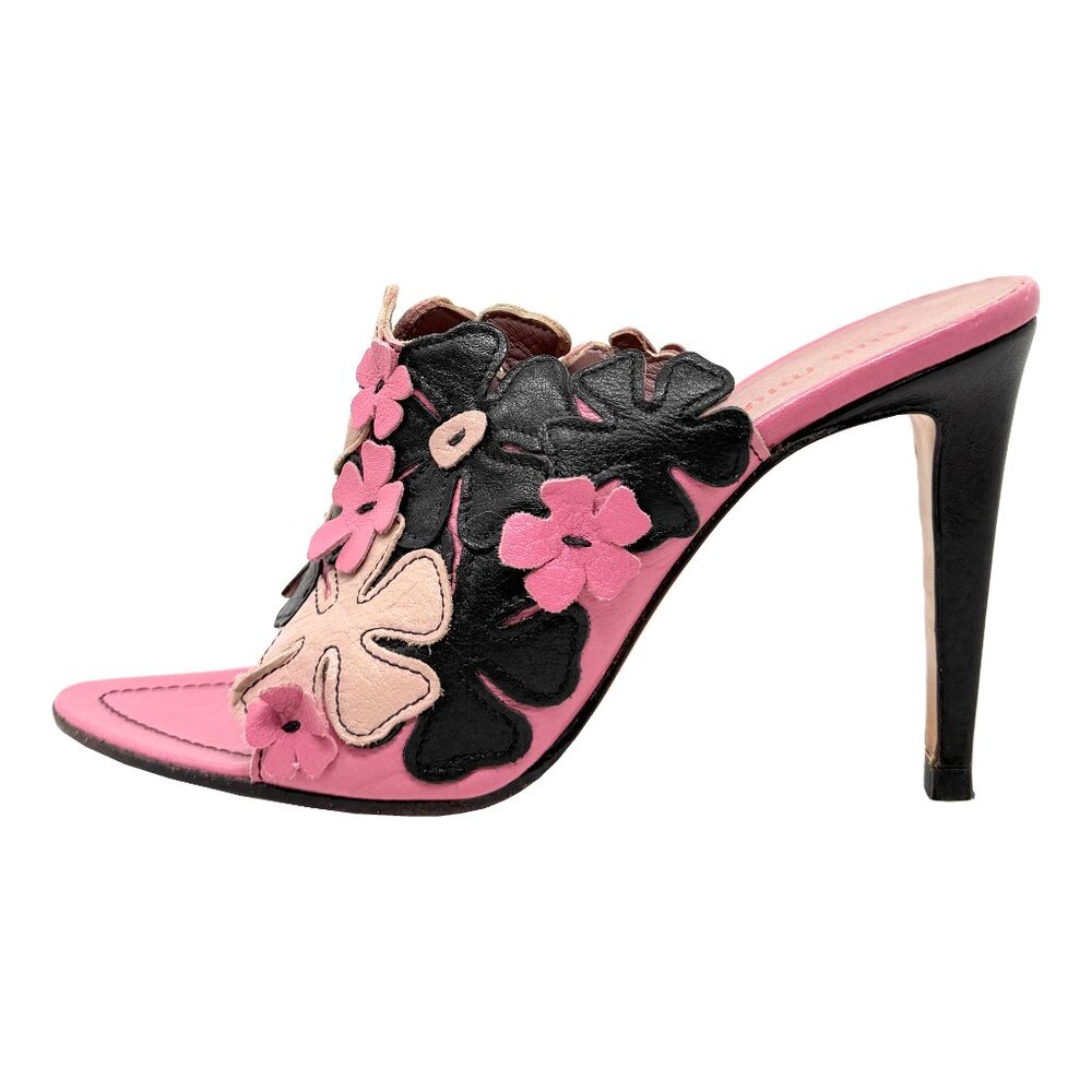 Vintage Miu Miu Y2K Mules Floral Pink Black Heels –‎ Size 38.5